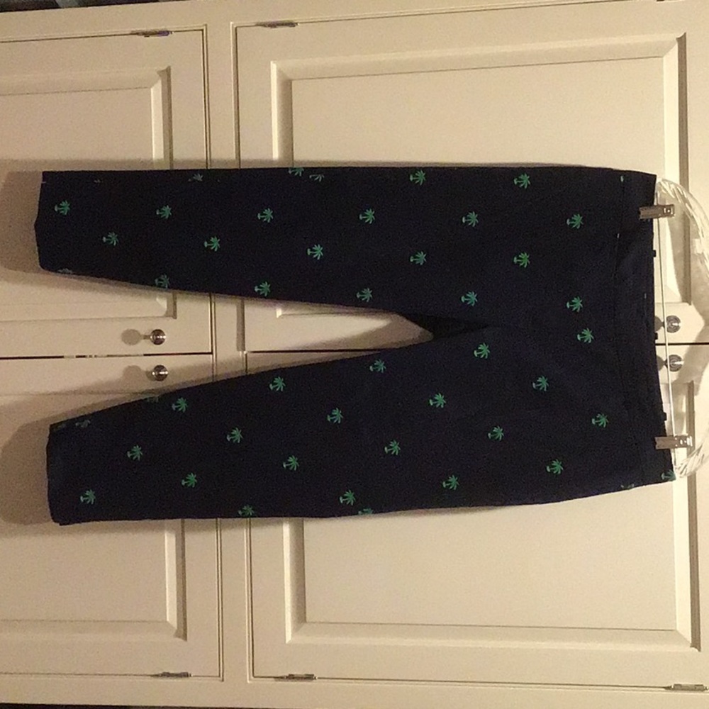TALBOTS NAVY PANTS WITH EMBROIDERED PALM TREES